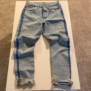 Levi’s 501 skinny, stripe on the side, light wash